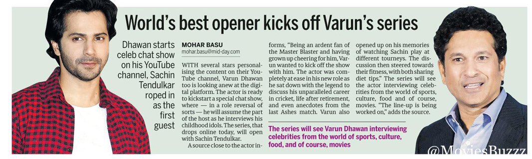 _PrashuReddy's tweet photo. World's Best Opener Kicks Off
#VarunDhawan’s Series

@Varun_dvn Starts Celeb Chat Show On His YouTube Channel, @sachin_rt Roped in As The First Guest https://t.co/dx1YNIXR3a