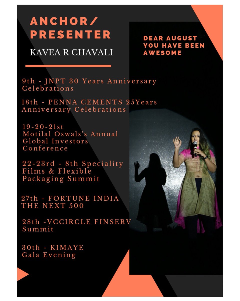 KaveaRChavali's tweet image. Aaand the rest of the August month spent in the august company of some spectacular brands &amp;amp; people. 
Even as I type this... the show will go on💗🙏

@EverythingExp @EVENTFAQS

#anchor #eventfaqs #emcee #stage #FridayMotivation #events #shows