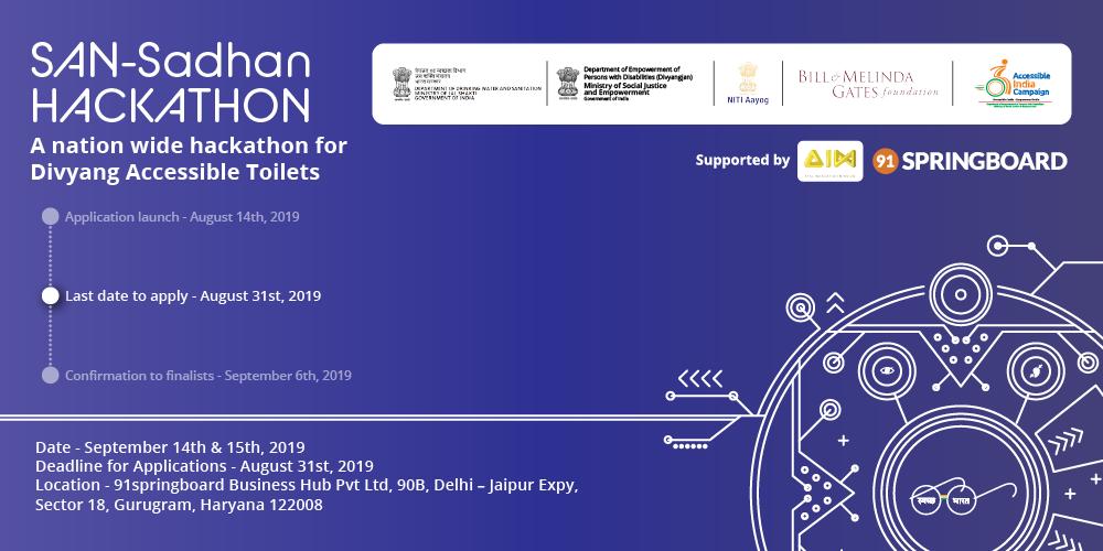 91springboard's tweet photo. Deadline for the Sansadhan Hackathon is fast approaching! So, come forward and apply now to make a difference 

Apply now: https://t.co/IgVlhTL4Mc   

#HackForAccessibility #HackForSanitation #BuildForAll #SanHack https://t.co/S6qKJFMZZa