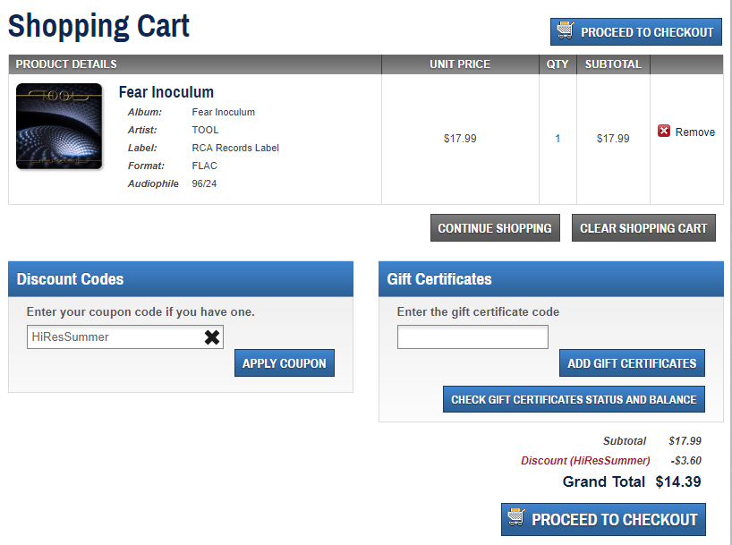 toolhotline's tweet image. Seriously though, 96khz 24-bit FLAC audio at HD Tracks for $14.39 when you use the HiResSummer promo code.