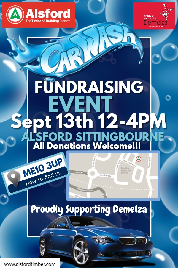 AlsfordOfficial's tweet photo. 📣 Two weeks today, pop down to the #Alsford Car Wash at our  #Sittingbourne branch between 12-4pm. All money raised goes to @DemelzaHospice #Fundraising #Timber #Construction #Community https://t.co/1D077C2d8c