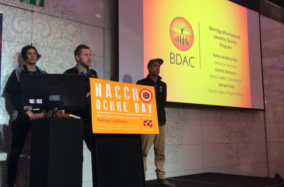 Great presentation from Bendigo and District Aboriginal Corporation Dallas Widdicombe , Jamal Cross and Camilo Demarco . Healthy Spirit Men’s Health Program #OCHREDAY <a href="/VACCHO_CEO/">[-o-]</a>