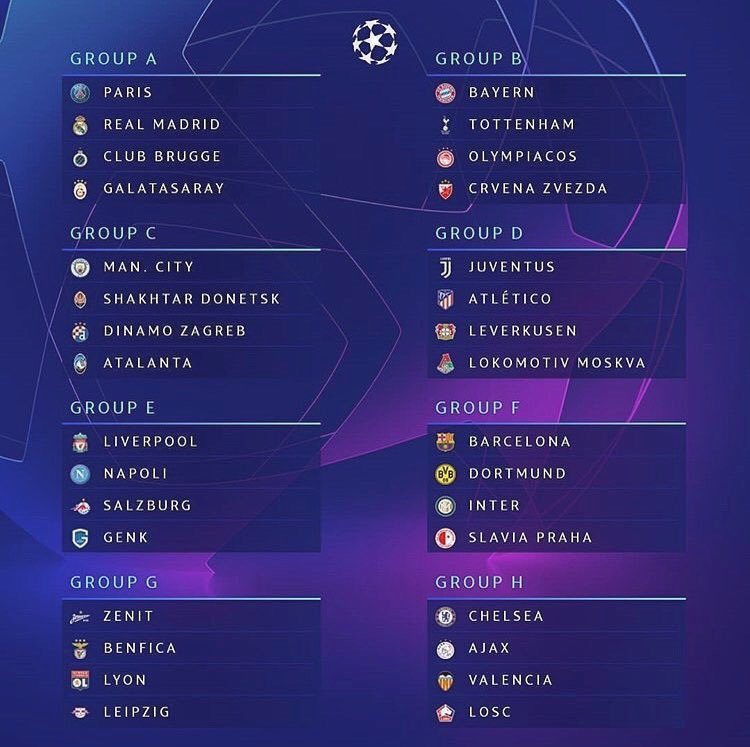 LoicTroubat's tweet photo. Tirage des phases de poule de la #LigueDesChampions hier soir. De belles affiches à venir. Début le 17 et 18 septembre 2019.
#football #UEFAChampionsLeague #PSG #Lyon #Lille https://t.co/JNIGMlm1N0