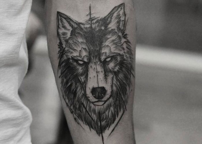 Black Wolf Face Tattoo