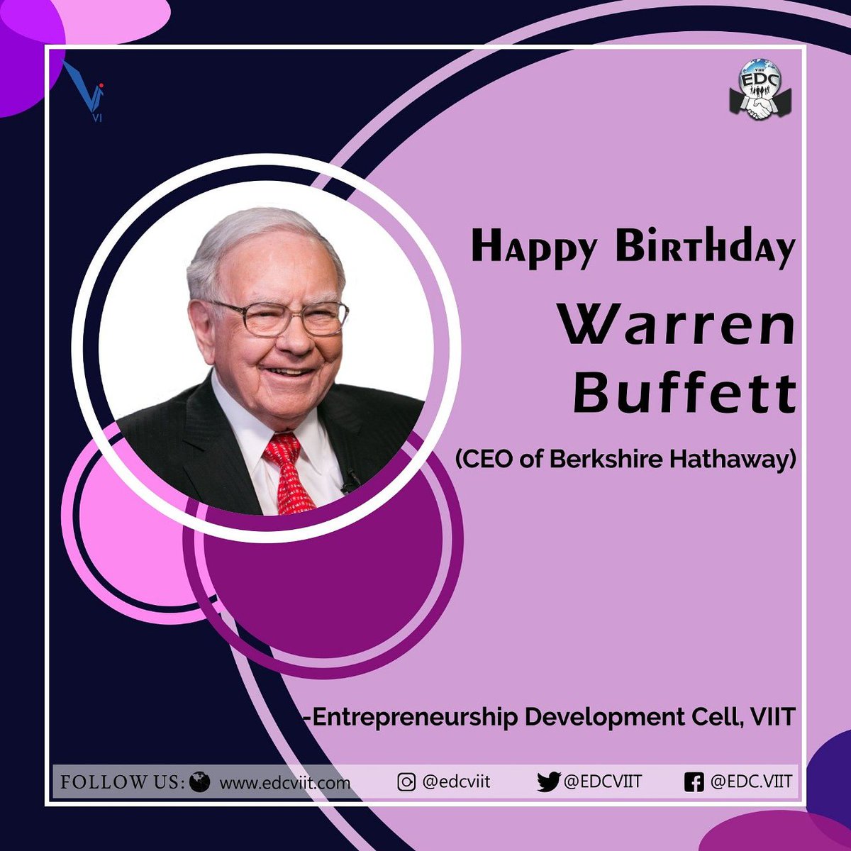 edcvit's tweet photo. “Tell me who your heroes are and I’ll tell you who you’ll turn out to be.” -- Warren Buffett.
Popularly called 'Oracle of Omaha' , he is the largest shareholder of Berkshire Hathaway right from 2007.
EDC VIIT wishes a very Happy Birthday to the third richest person in the world. https://t.co/bfmLY9xNk4