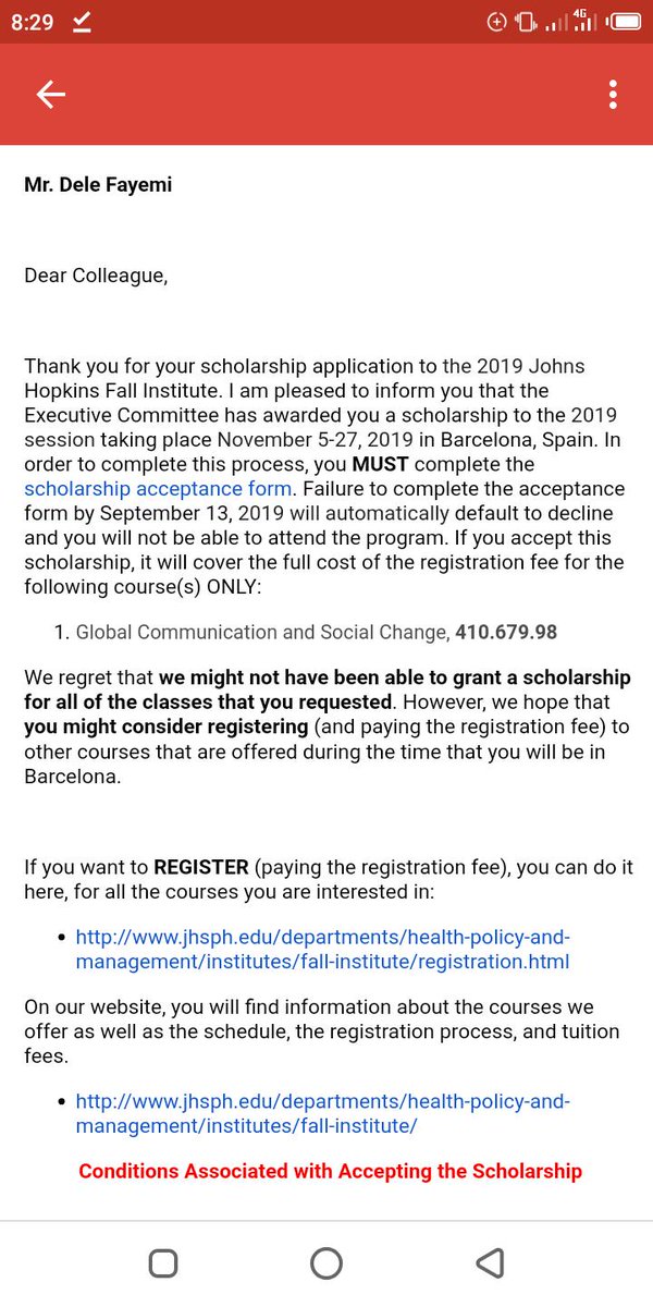 deleprof1's tweet photo. I got scholarship for a short course from Johns Hopkins School of Public Policy and Management in Barcelona Spain but transport and accommodation is on me. Please I need help from well meaning individuals @DrJoeAbah @OgbeniDipo @renoomokri @matthewamad. Help me retweet 🙏����🙏🏽🙏🏽 https://t.co/nAMW6uAVME