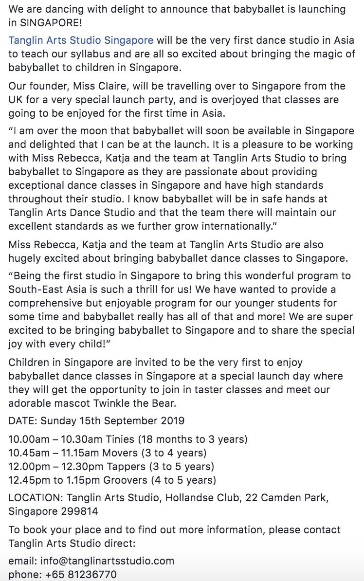 babyballet's tweet photo. 🤩⭐️ **EXCITING INTERNATIONAL NEWS** 🤩
We are dancing with delight to announce that babyballet is launching in SINGAPORE!
We can't wait to start teaching our very first babyballet stars ⭐️⭐️⭐️ in Asia and bring you updates along the way!
https://t.co/Bb9EHmIkG4 https://t.co/ADWIlIgvHc
