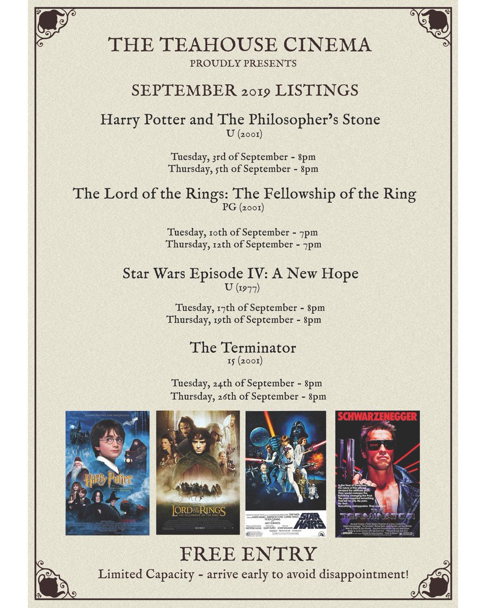 NCLTeahouse's tweet photo. This months films! Get down for a cuppa! https://t.co/0S2SlFJlwg