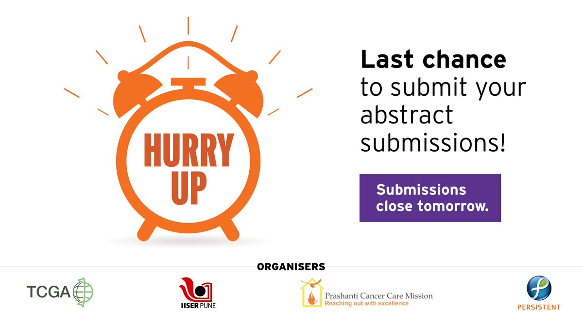 #DeadlineReminder: tomorrow’s the last day to submit your abstract for the upcoming #TCGAConference! Don’t miss this opportunity to present your work to experts and your peers. Guidelines: tcga.ctcr.in/abstract_submi… #TCGAIndia #Cancer #CancerResearch