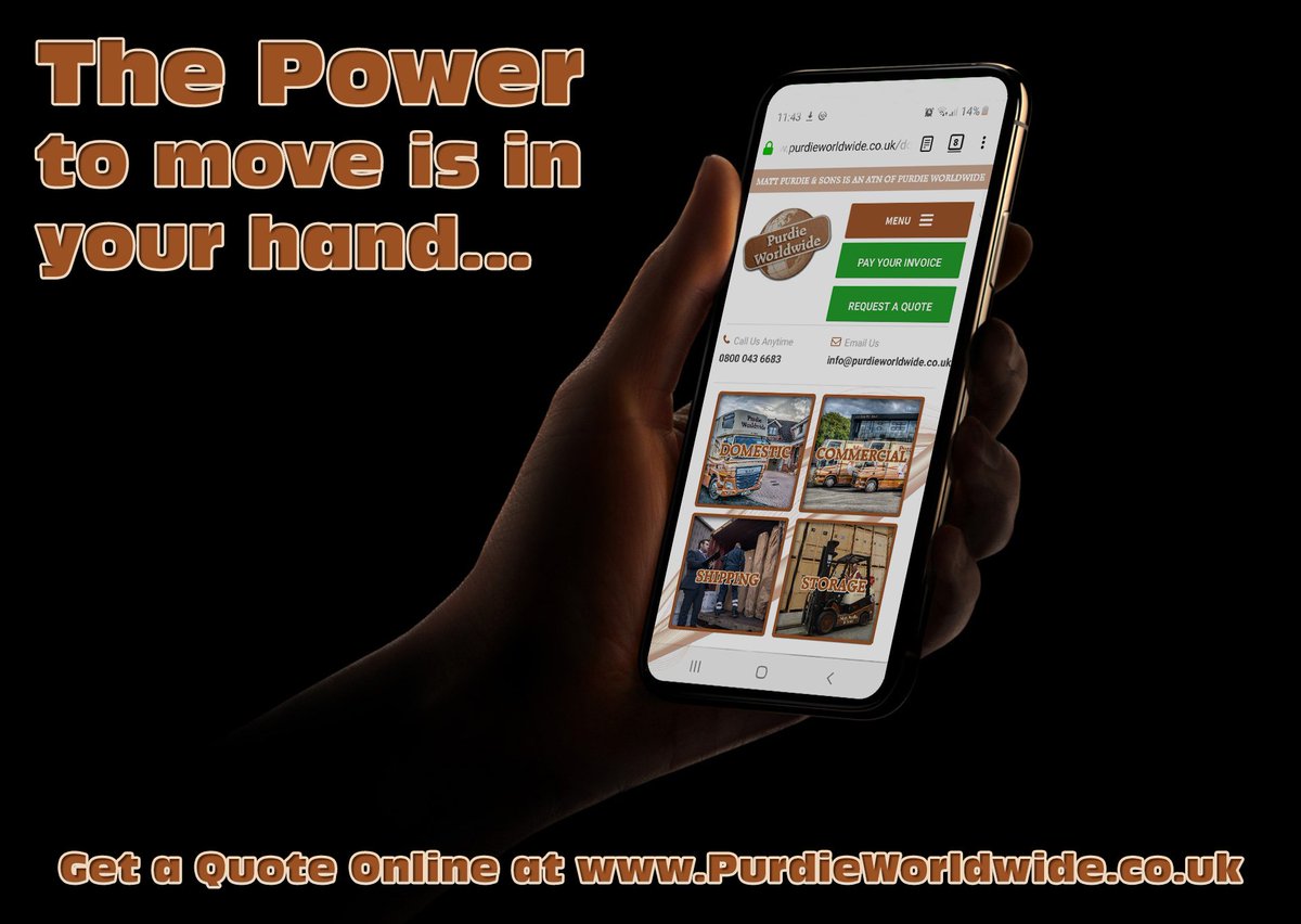 PurdieWorldwide's tweet image. The Power to Move is in your hand.

Get a quote online today at PurdieWorldwide.co.uk

#moving #relocation #purdies #power #move #shipping #storage #commercialmoves #domesticmoves #housemove