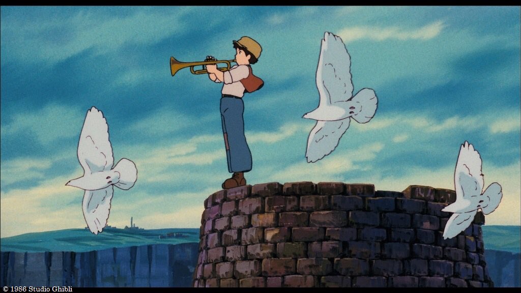 アンク 金曜ロードshow 公式 このトランペット のメロディは 久石譲 さんが作曲したオリジナル曲 久石さんは 風の谷のナウシカ に続いて音楽を担当 音楽は５０人編成のオーケストラで演奏され当時としては最大規模での収録でした ちなみに パズー