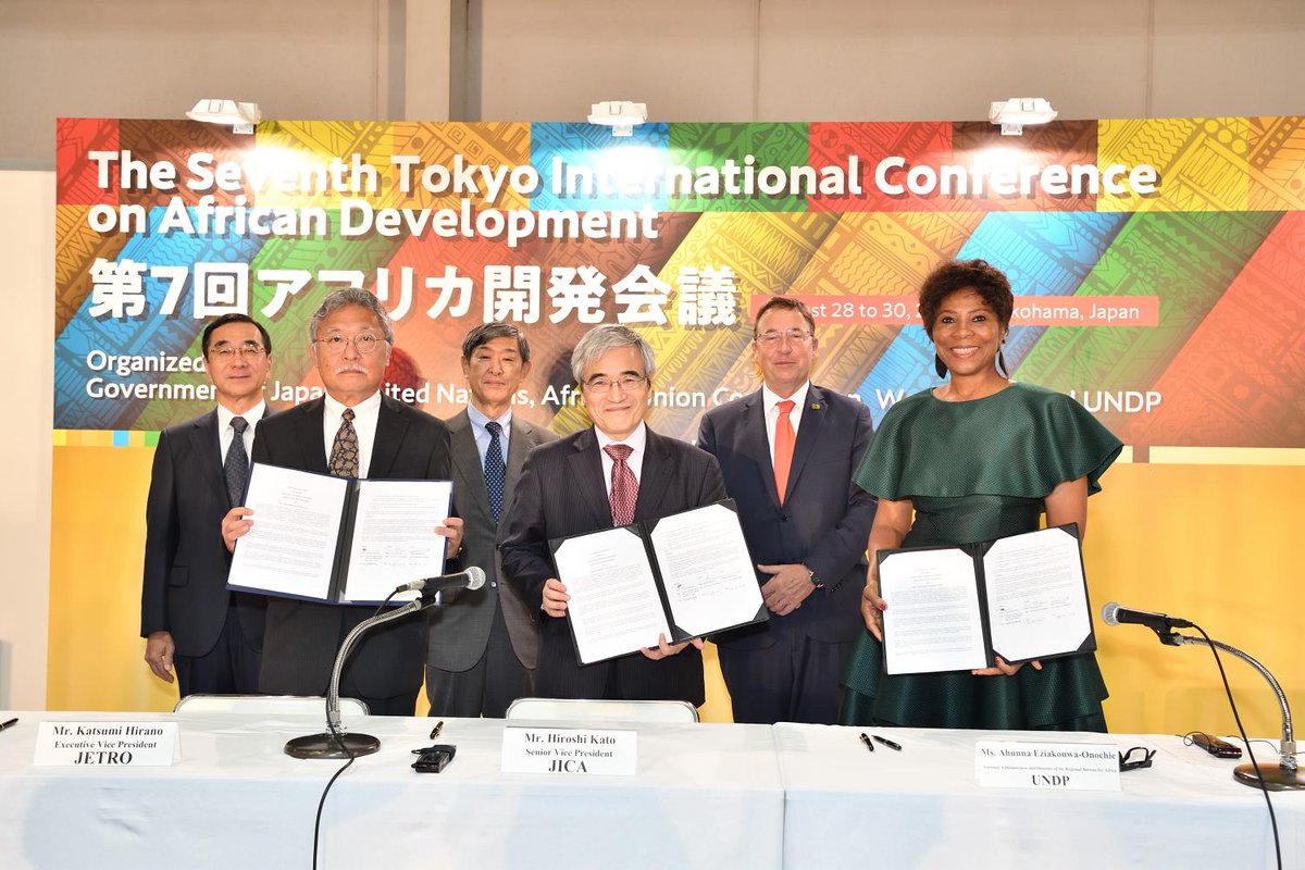 ahunnaeziakonwa's tweet photo. #Africa has energetic, young business leaders who are contributing to #SDGs. Pleased to have signed 3 partnership agreements on behalf of @UNDP at #TICAD7. I believe these will connect Japanese &amp; African businesses to contribute to finding solutions to dev’t challenges. https://t.co/AyUTzHXjGT