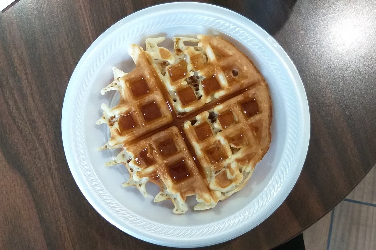 defrog's tweet photo. With sincerest apologies to  @TheAuthorGuy : I present my recent attempt at a DIY hotel waffle. 

I call it "Unfinished Death Star".

#wafflefail https://t.co/yDmqm3S4eE