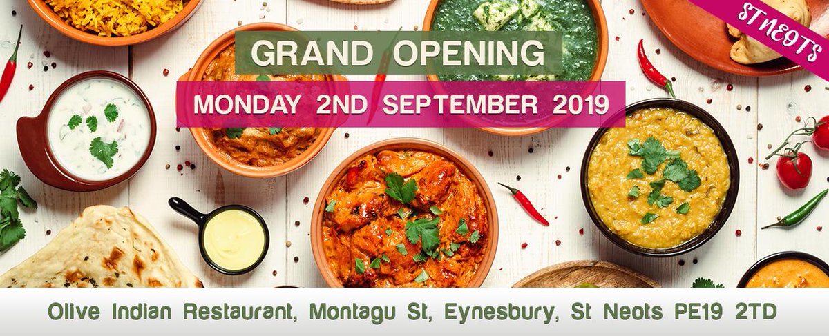 Olive Indian is a new concept in Indian dining bringing you regional dishes from around India as well as traditional favourites. Our food contain 100% natural ingredients and we are opening in #StNeots, #Cambridgeshire on 2/9/2019. For more details visit olivestneots.restaurant
