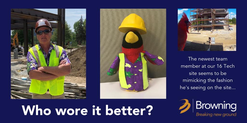 browning_rep's tweet image. Spotted at our @16Techinnovate site... we just want to know, &quot;Who wore it better?&quot; Our Field Superintendent, Eric Crouch or Site Perch Supervisor, Eric Cardinal?
#whoworeitbetter #jobsitefashion #jobsitehumor #construction