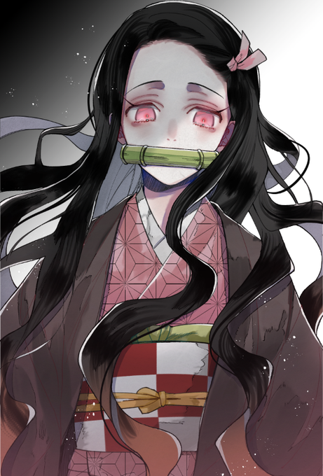 夏のティーさんがTwitterに投稿した竈門禰豆子(鬼滅の刃)のイラスト。