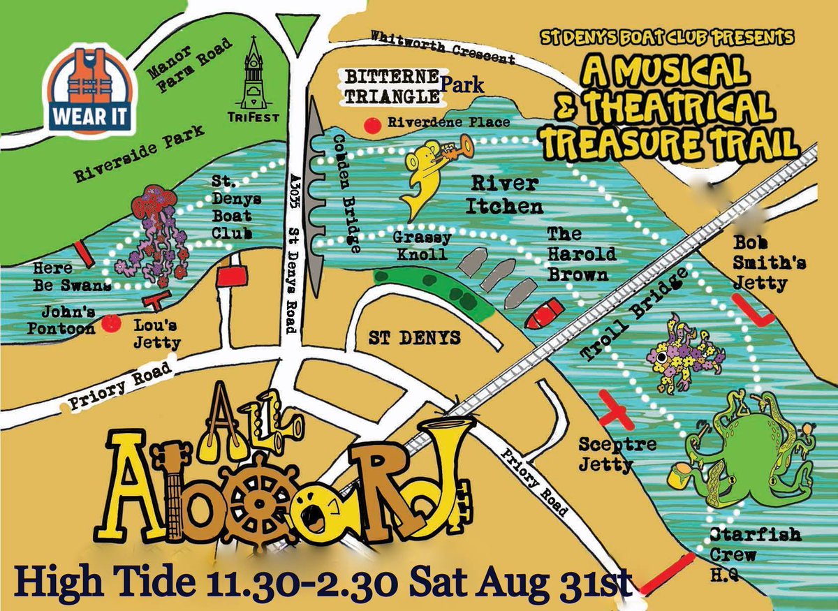 'All Aboard' to get us using our lovely River - music from 11.30- 2.30 Saturday - look for a red flag &amp; check under both bridges! Stop for a beer, games &amp; more music at Trifest in the park <a href="/SotonCollective/">The Southampton Collective CIC</a> <a href="/SotonEvents/">Southampton Events</a>