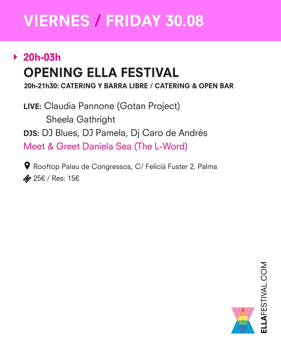 ELLA_Global_'s tweet photo. TONIGHT!! ESTA NOCHE!!
Tickets: https://t.co/uV5eXvp0wN
#ELLA #ELLAfestival #ELLAfestival2019 #lesbians #lebisanas #lesbianfestival #LGBTI #palma #palmademallorca #mallorca https://t.co/vbOdhUKuQR