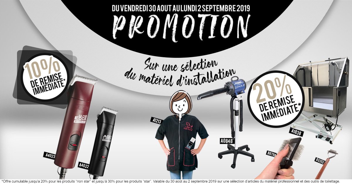ChadogDiffusion's tweet photo. Vous venez de vous installer ? Vous souhaitez renouveler votre matériel pour la rentrée ? Profitez des promotions spéciales sur le matériel indispensable pour votre installation ! 
C'est par ici 👉 https://t.co/MPrCQ77VAt

#toiletteur #grooming https://t.co/o3lgbDeT6m