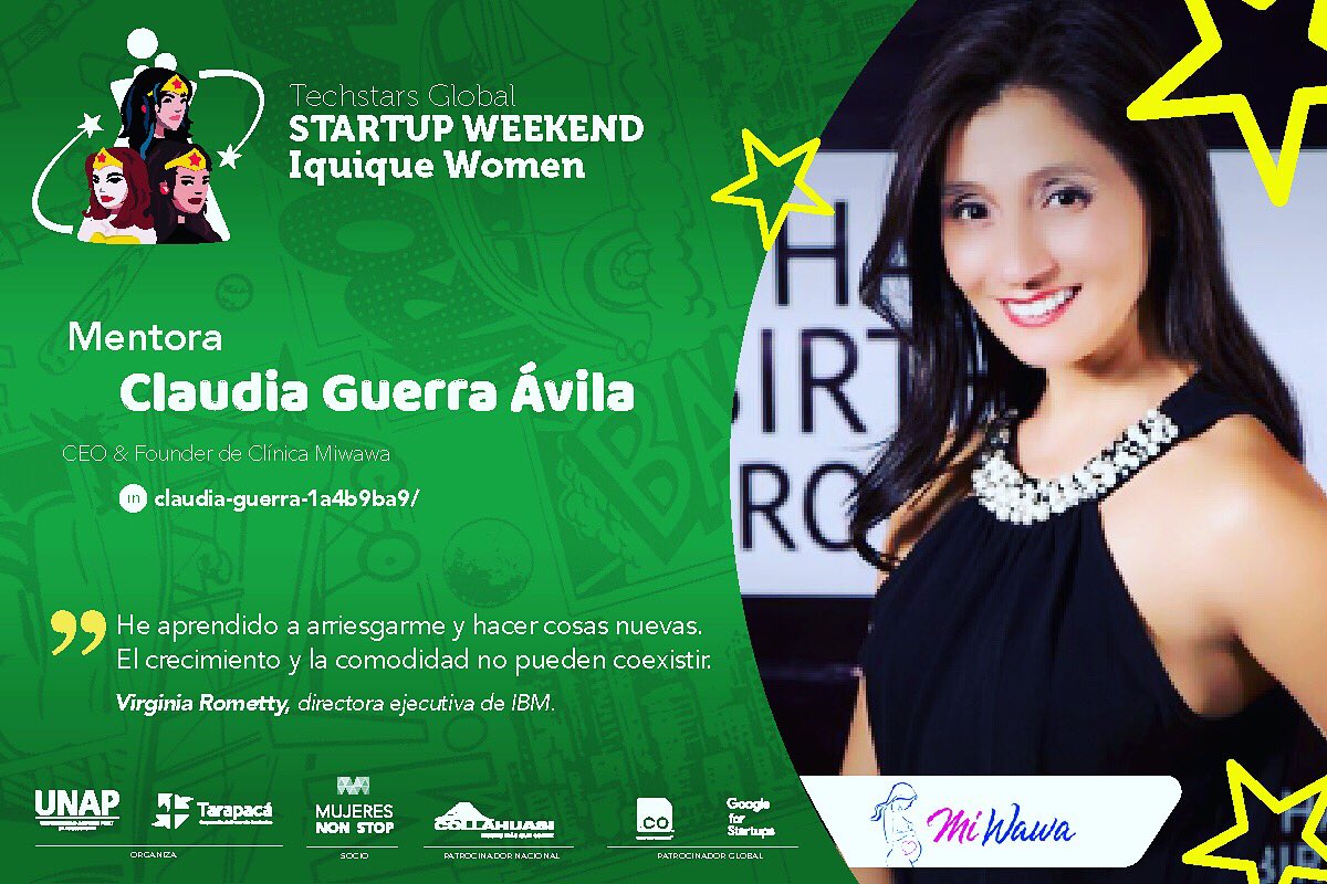 swiqq's tweet photo. ☝️ATENCIÓN‼️ Mentora del Evento....CONFIRMADA😊

👩🏻‍⚕️Claudia Guerra 
CEO &amp; Founder de Clínica Miwawa

🚀Global Startup Weekend Iquique Women...ven y participa para representar a Chile en el ✈️ Global de Singapur😁🦁

Tus tickets en 👉 https://t.co/UgZdUhNB8P https://t.co/F72TQxJ1Qs