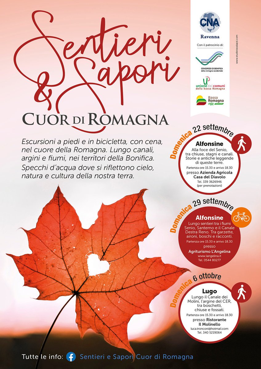 MircoBagnari's tweet photo. Un nuovo progetto di @cnaravenna per raccontare la Romagna a piedi e in bici - lungo sentieri d'acqua, terra e bonifica. Dopo la magnifica esperienza in collina, Cna Ravenna lancia una nuova avventura. Auguri!
#turismo #cuordiRomagna #unionecomunibassaromagna
#escursioni https://t.co/7f0Dd7Agfk