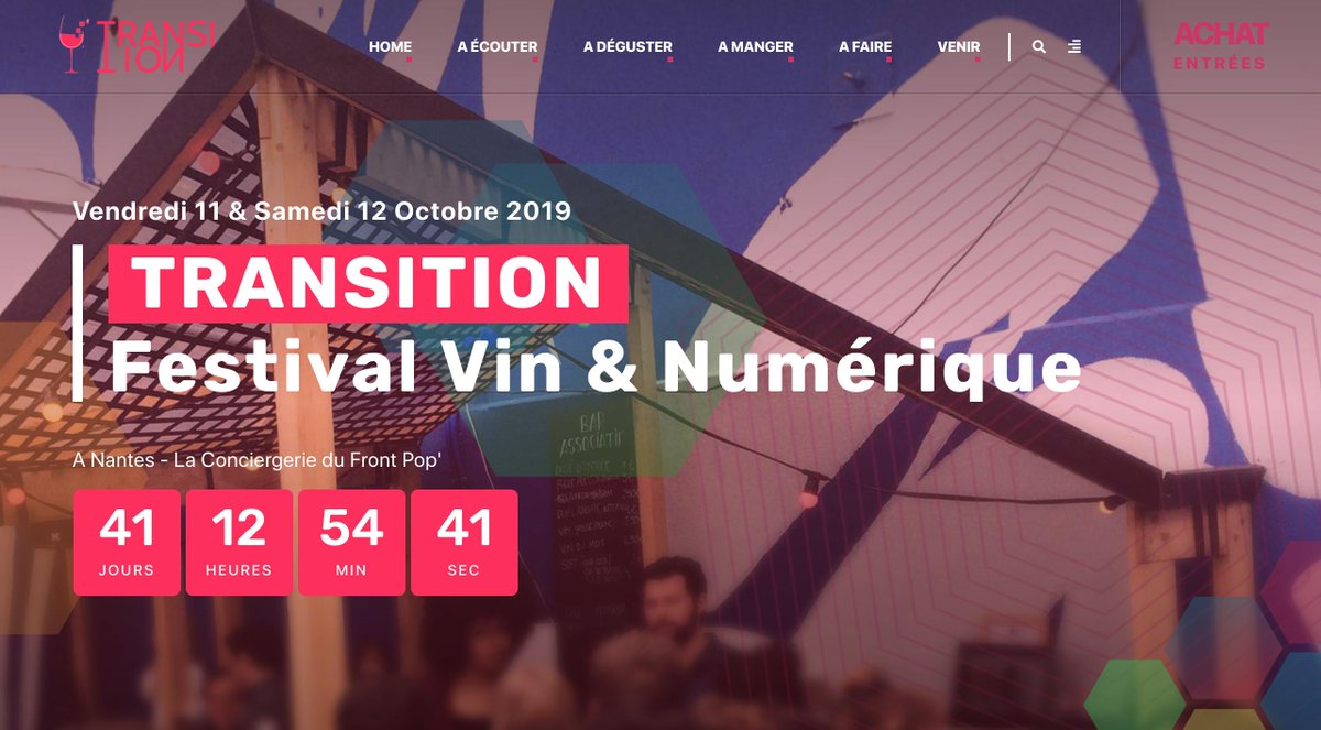 La Vigne Numérique est heureuse de vous présenter Transition : transition.lavignenumerique.org, Festival Vin &amp; Numérique. 
1ère édition les 11 &amp; 12 Octobre à Nantes 🤩 

Au programme : dégustation augmentée, ateliers, vins locaux, DJ set, foodtruck 

👉Inscription en ligne sur notre site