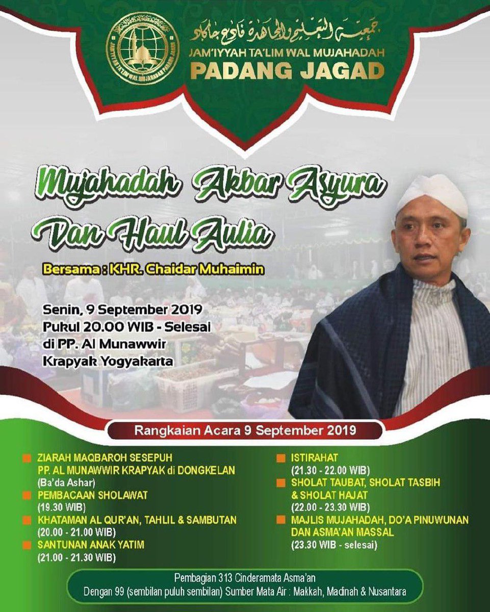 JadwalMajelis's tweet image. Mujahadah Akbar Asyuro dan Doa Untuk Bangsa
majelis.info/event/mujahada…
@almunawwir_com 
More info @PadangJagad
#mujahadah #jumatpon #padangjagad #krapyak #almunawwirkrapyak 
#EventYogyakarta #JadwalMajelisYogyakarta #NgajiYukYogyakarta #YogyakartaBersholawat #YogyakartaMengaji