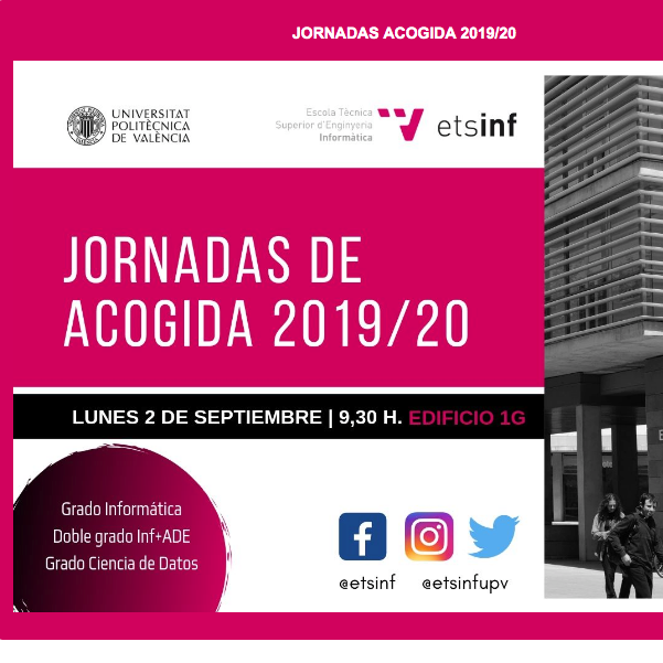etsinfupv's tweet photo. 👋Eres nuev@ alumn@ de Grado en Ingeniería Informática o en Ciencia de datos? 🔜📍El lunes abrimos curso con las Jornadas de Acogida 👍
👌Programa adjunto ⏰#JAETSInf #bienvenidaETSINF
https://t.co/HlTKwA66TE https://t.co/e6VmCQF3tN