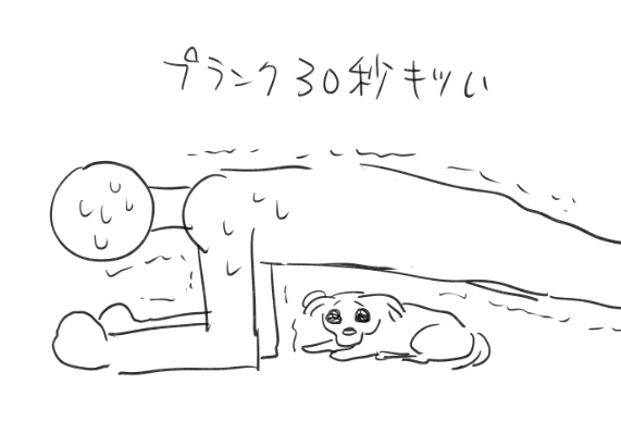 筋肉をつければきっと集中力が上がるだろうとプランクをやってみた。
途中で放棄しないように愛犬(はなちゃん)をお腹の下にして…
プルプル震える私をペロペロしてくれるはなちゃん 