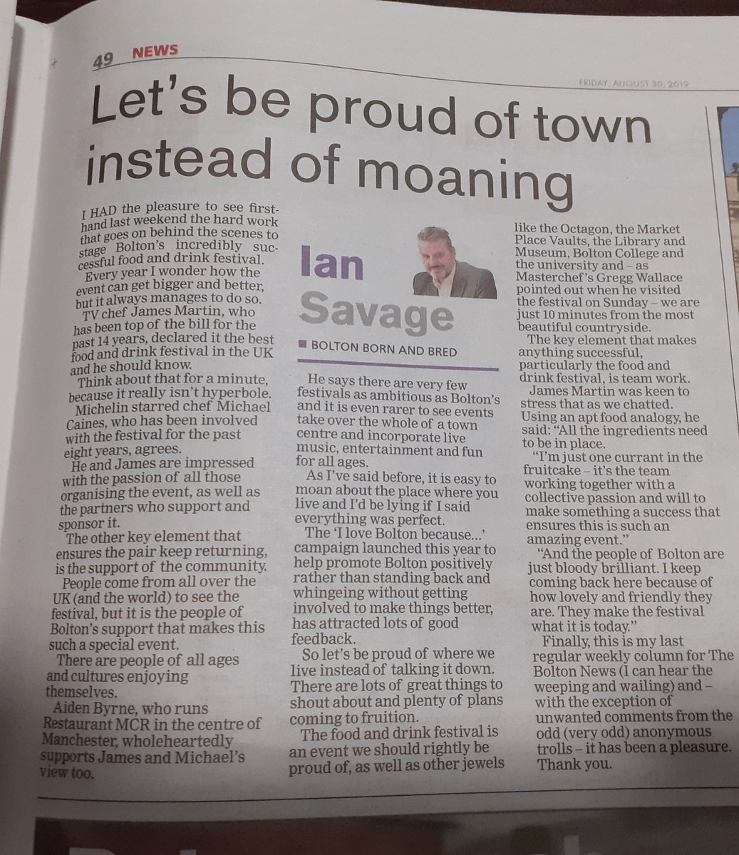 redkev71's tweet photo. Always a good weekly read but sadly  this is the last regular one for @iansavageBN in today's @TheBoltonNews 😢 https://t.co/oOxIgldjlu