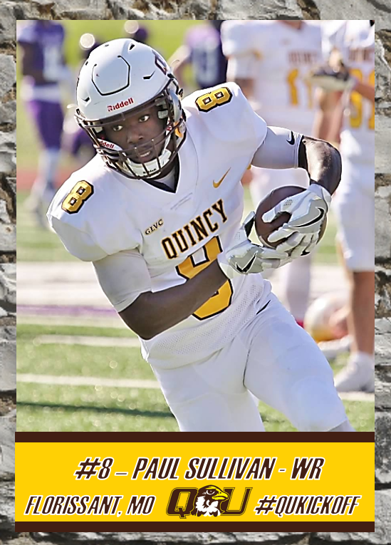 QUHawksFootball's tweet photo. #LOU2THEQ Paul Sullivan is a sophomore WR from Hazelwood Central HS. He's also returns kicks and is an excellent leader! 8 days until #QUKICKOFF #PEWAV #FFF #RIGHTNOW https://t.co/Nkr6nZaVnC