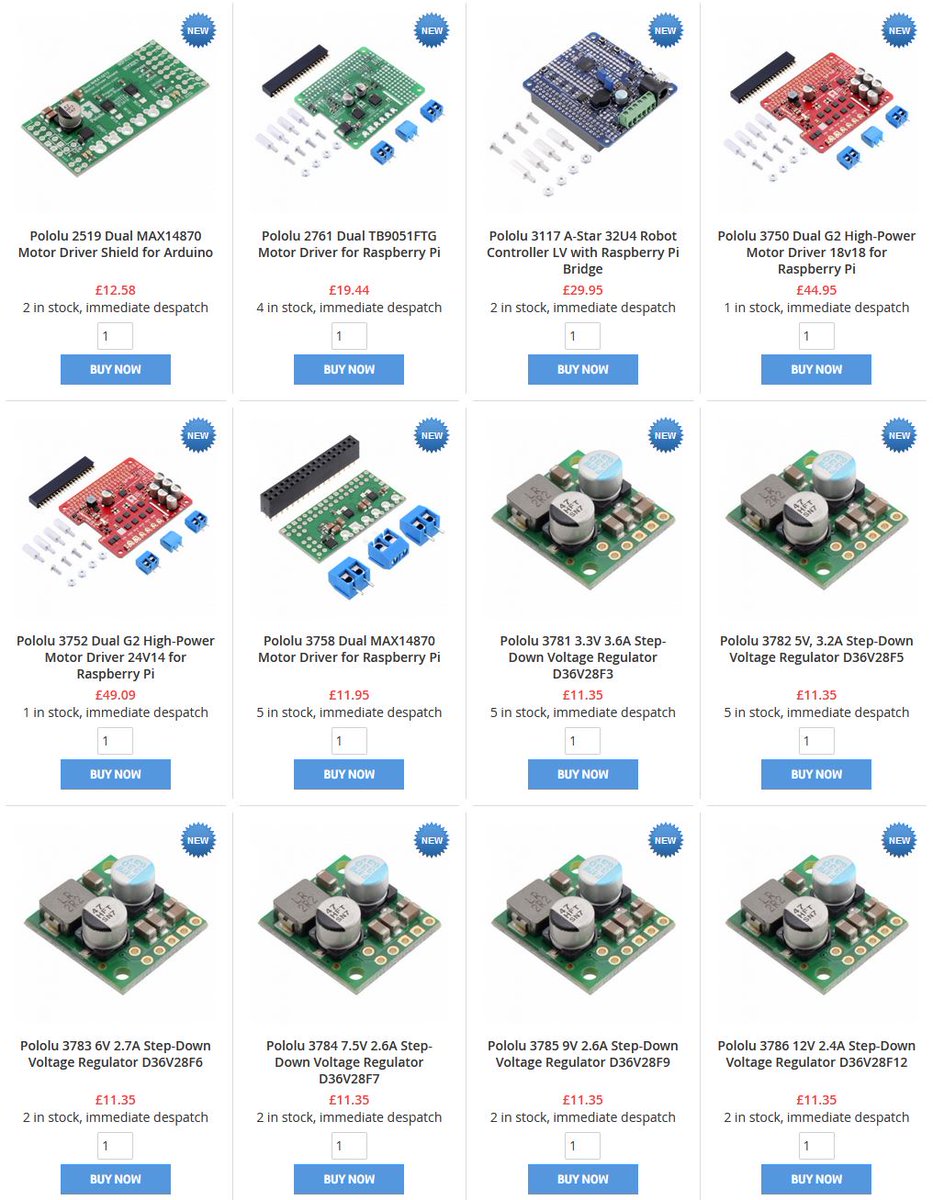 Proto_Pic's tweet photo. Proto-PIC have lots of new stock of #Pololu #MotorDrivers for #Arduino &amp; #RaspberryPi and #StepDownVoltageRegulators Take a look at our website: https://t.co/ToJxBJg5eT
#proto_pic #pololu #newstock #raspberrypi #motordriver #robotics https://t.co/VLZfvHEajT