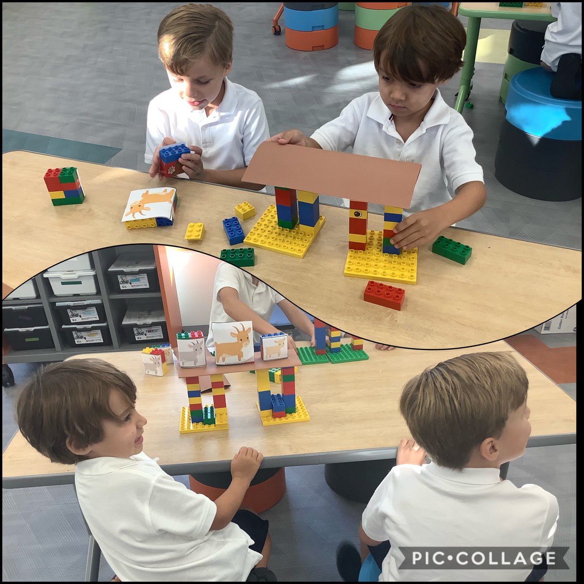 AndrewsKinder's tweet photo. Our first visit to the new Makers’ Space was a hit! Students faced the challenge of designing a bridge strong enough for the Three Billy Goats Gruff to cross. Let’s just say there were a lot of goats full of fresh green grass by the end of class! #SJESDALLAS https://t.co/FalNo7qQQG