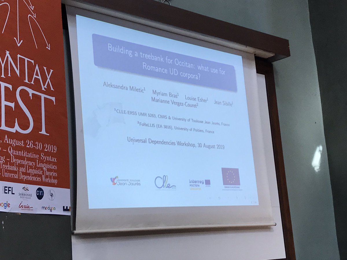 zehavoc's tweet image. #SyntaxFest2019 #UDW19 people can say whatever they want, the coolest person I know is @mariecandito presenting a work on Occitan treebank bc the original presenter cannot attend at all