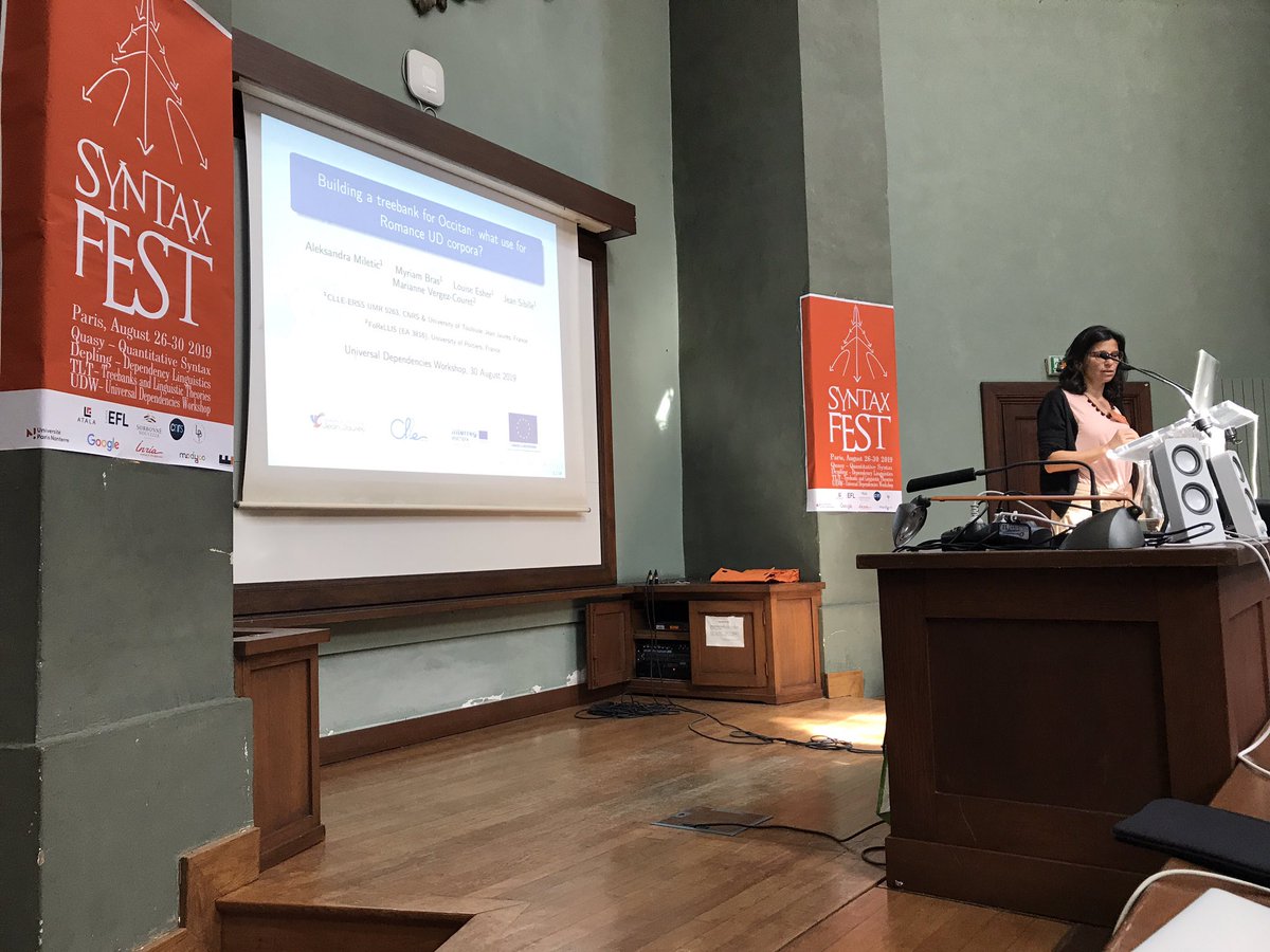 zehavoc's tweet image. #SyntaxFest2019 #UDW19 people can say whatever they want, the coolest person I know is @mariecandito presenting a work on Occitan treebank bc the original presenter cannot attend at all