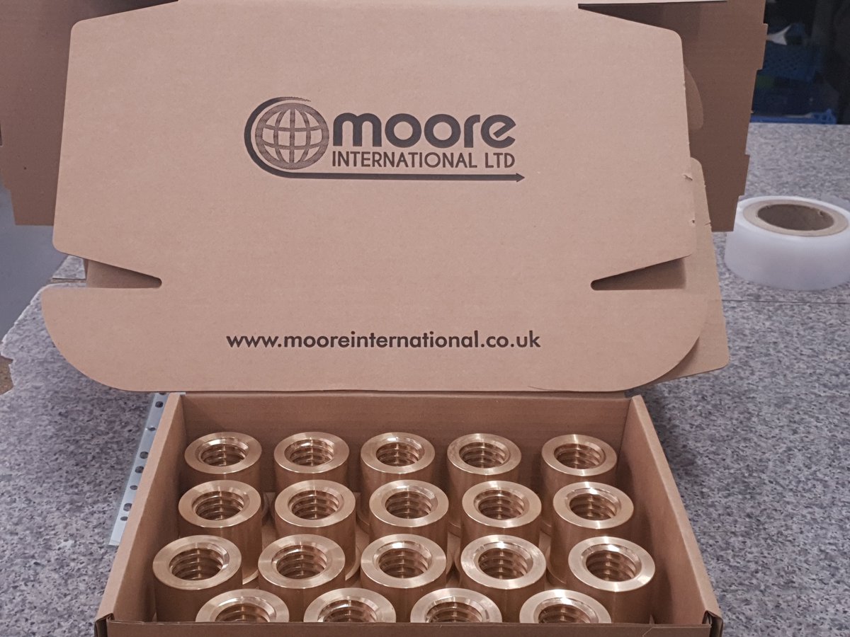 Moore_Int's tweet photo. Do you need any beautiful golden custom bronze flanged trapezoidal leadscrew nuts with a right-hand or left-hand thread? No problem 😊. We’ve just made 100 for a new customer and we’re sure they’ll be delighted. If you need any parts milled or turned, just let us know... https://t.co/hgYwseK5Ti