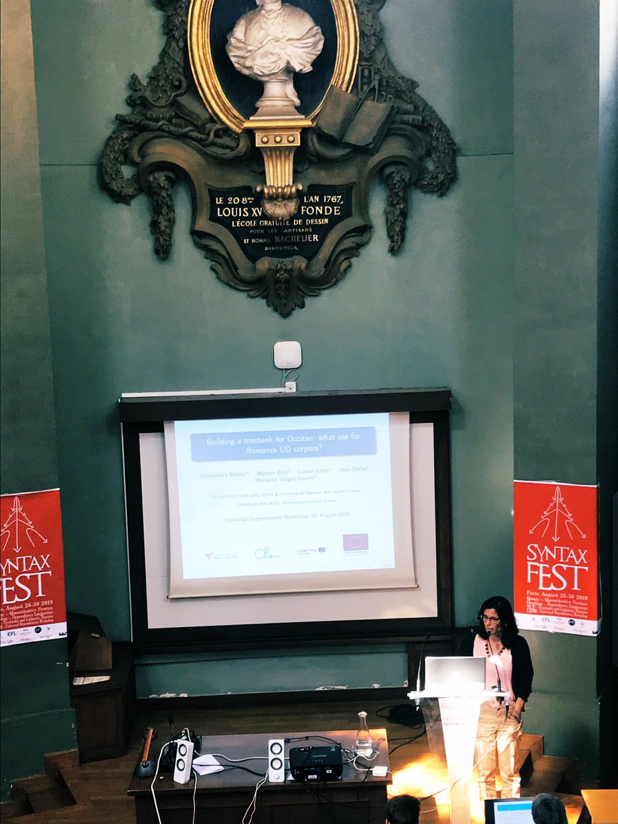 cigilt's tweet image. Very excited to host the 3rd Universal Dependencies Workshop at #syntaxfest2019 in Paris 

Particularly thrilled to see two new treebanks for low-resourced languages: Occitan and Wolof 

#minoritylanguages #IndigenousLanguages #NLProc #parsing #treebanks 
@zehavoc @JoakimNivre