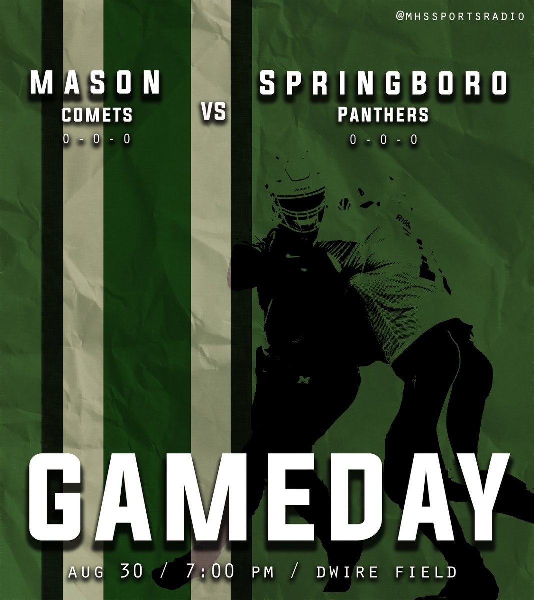 It's #Gameday Tune in tonight to listen to <a href="/aydencrowley4/">Ayden Crowley</a> <a href="/evan_amazon/">Evan Amazon</a> &amp; <a href="/sammyconnors41/">Sammy Connors</a> bring you the action as <a href="/MasonCometsFB/">Mason Football</a> takes on <a href="/Boro_Panthers/">Springboro Panthers</a> in the season opener. <a href="/gmcsports/">GMC Sports</a> <a href="/FOX19Jeremy/">Jeremy Rauch</a> <a href="/SWOSportsDaily/">Southwest Ohio Sports Daily</a> <a href="/tsfootball/">TriStateFootball.com</a> <a href="/MikeDyer/">Mike Dyer</a> 
<a href="/daytondailynews/">Dayton Daily News</a> <a href="/MHSComets/">Mason High School</a> <a href="/MasonSchools/">Mason City Schools</a>