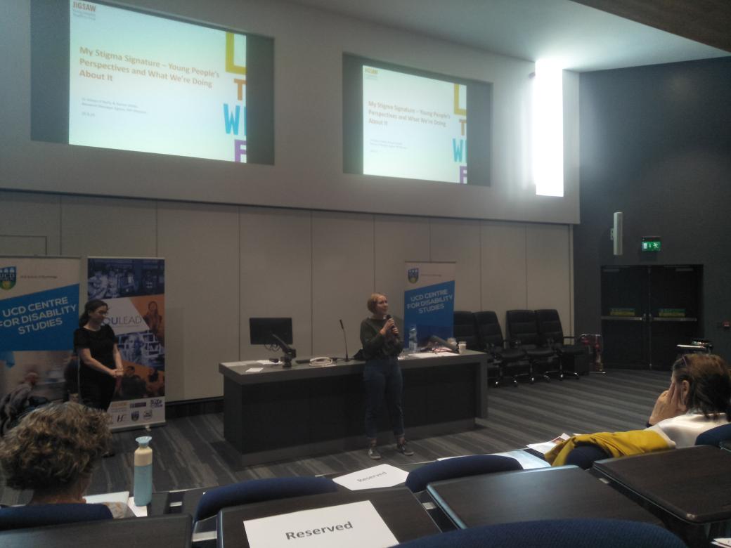 shell_lowry's tweet photo. Rachel White representing #JigsawYMH with an amazing spoken word piece here in UCD #breakingthestigma #discussionsindisability #jigsaw #youthmentalhealth https://t.co/2reC3HXRLZ