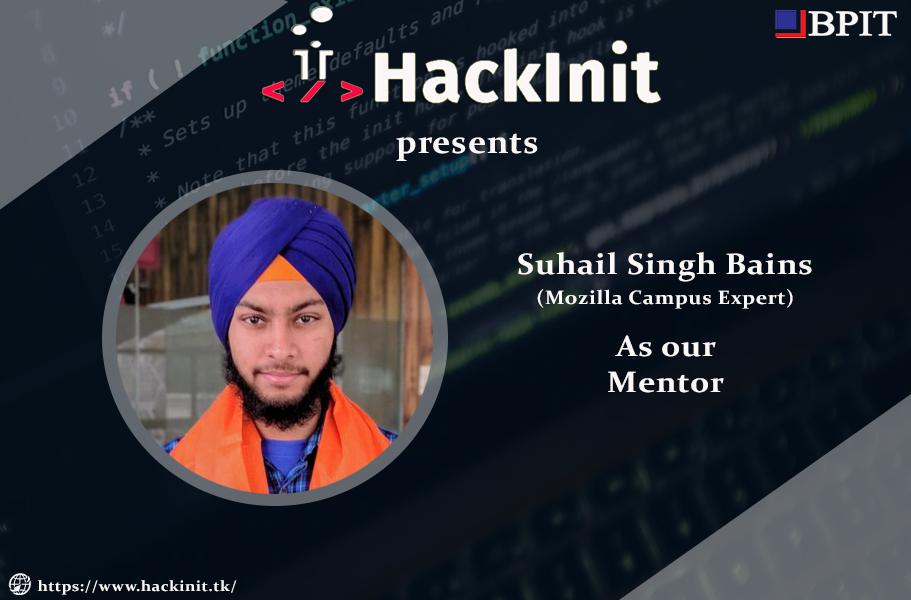hackinitbpit's tweet photo. HackInit gladly presents one of it's mentors Mr. Suhail Singh Bains, Mozilla Campus Expert. We are more than happy to have him with us.

#HACKINIT #31August #1September #Hackathon #24hours #Swags #Goodies #ExcitingPrizes #TechnicalExtravaganza https://t.co/kDSvinM5ND