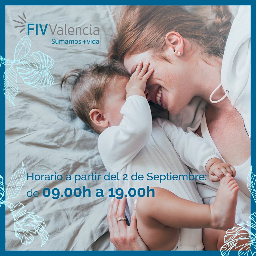 FIVValencia's tweet photo. 📆 A partir del lunes 2 de #septiembre recuperamos nuestro horario habitual.

👉 Podrás visitarnos de 9:00 a 19:00 horas de forma ininterrumpida ⌚️. Te esperamos 🙂

↳ https://t.co/Rd1CckYjHP

#Valencia #clínicafertilidad #reproducciónasistida #fertilidad https://t.co/w4Je56xV4A