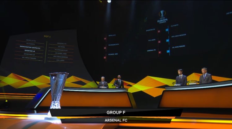 afcstuff's tweet photo. Confirmed: Arsenal have been drawn in Group F in the Europa League Group Stage draw. #afc https://t.co/V3Hho9peJ4
