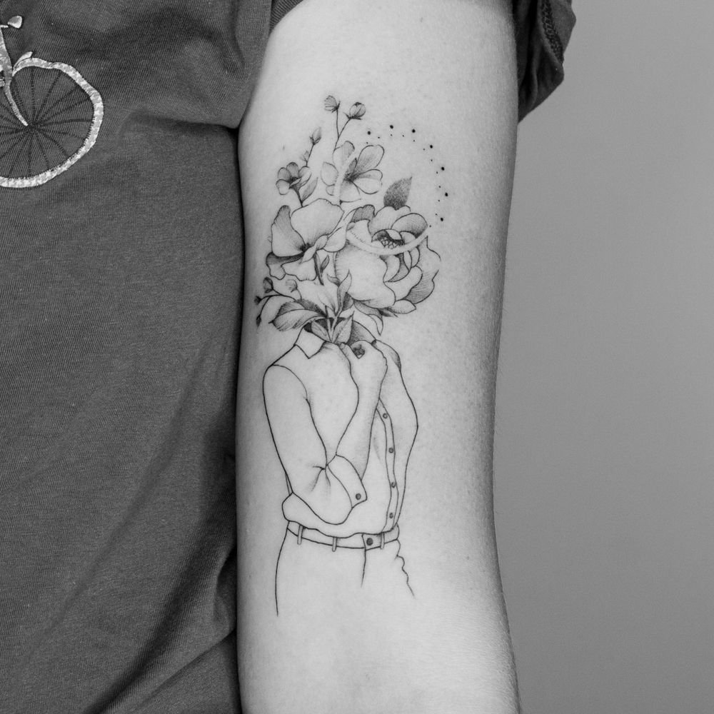 Body With Flower Head Tattoo  Silhouette tattoos Head tattoos Body  tattoos