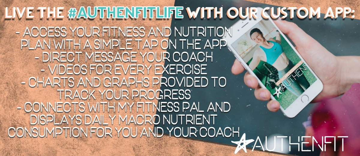 authenFIT_'s tweet photo. DID YOU KNOW: #AuthenFIT provides its clients with access to our custom app, thus allowing clients the chance to optimize their #authenFITlife experience?! 🌟 https://t.co/yeND7fnwbf