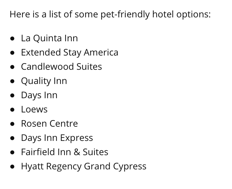 As Hurricane Dorian takes aim at Florida, many families are facing the possibility of having to evacuate their homes and seek shelter in a hotel. Here is a list of hotels that take pets-plan ahead and don't leave your pets behind. #HurricaneDorian2019