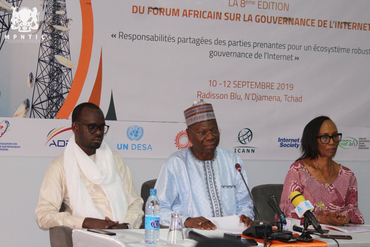 MpenTchad's tweet photo. Le #Tchad accueille du 10 au 12 septembre, le 8ème Forum Africain sur la Gouvernance de l'Internet.

Un point de presse dévoilant le thème du Forum : 
<< Responsabilités partagées des parties prenantes pour un écosystème robuste de gouvernance de l'Internet >> a eu lieu #Adjib https://t.co/DuwHhOFhOl