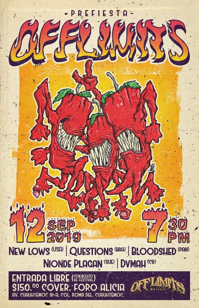 OfflimitsMx's tweet photo. Ya se armo la pre fiesta!! #offlimits #offlimitsmx contaremos con presencia de New Lows, Questions, Bloodshed, Nionde Plagan y Dvmah https://t.co/ia2Q58Ex9A