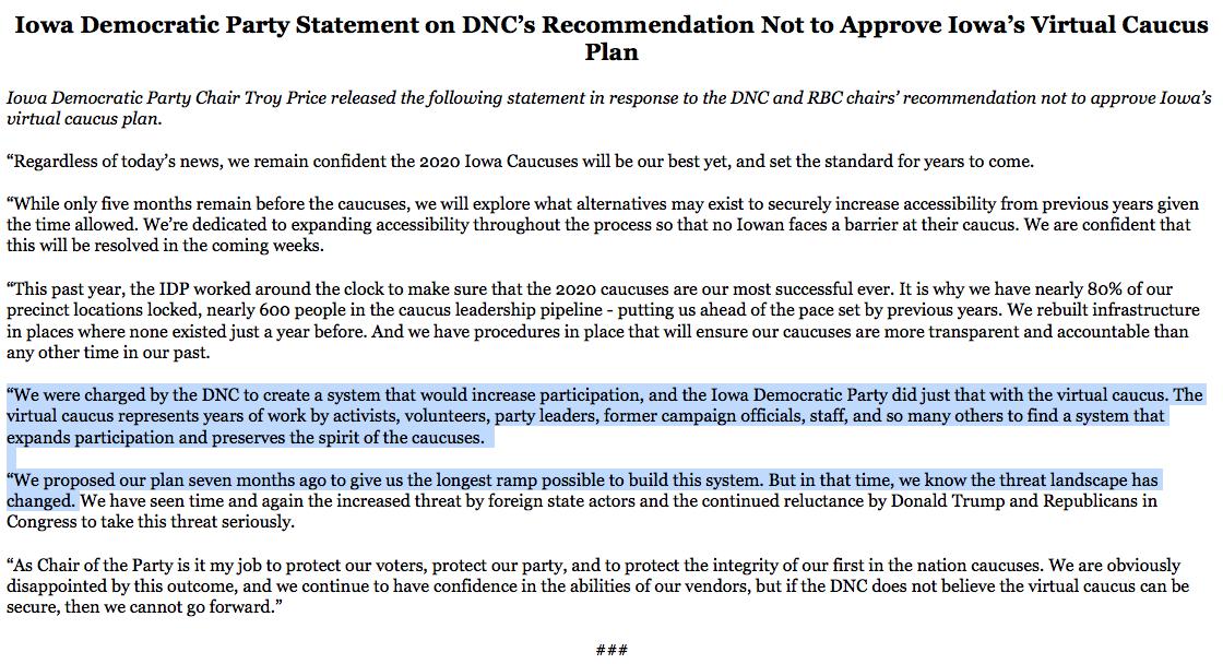 Alex Seitz Wald On Twitter Iowa Democratic Party Statement