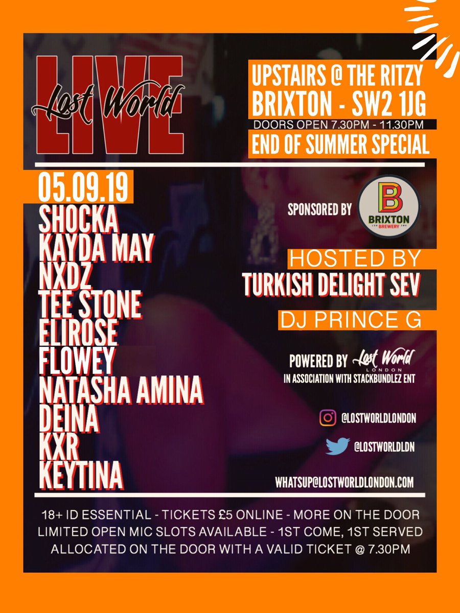 We’re back September 5th for #LostWorldLIVE Upstairs @ The Ritzy, Brixton.
Open mic sign up 7.30pm sharp!
Advance tickets: picturehouses.com/cinema/Ritzy_P…