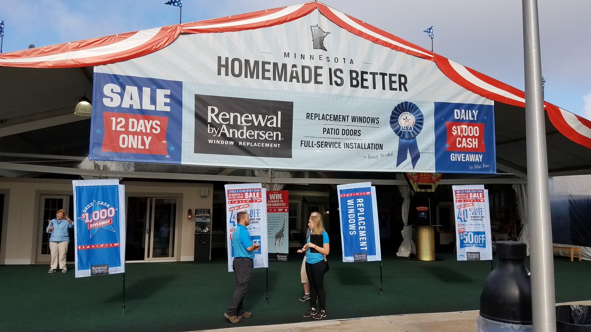 centpoint's tweet image. CenterPoint Marketing joined forces with Renewal by Andersen  for the Great Minnesota Get-Together. #mnstatefair Get a free pressed penny when you visit their booth inside the tent on the west side of Cosgrove just north of Dan Patch #events #environments